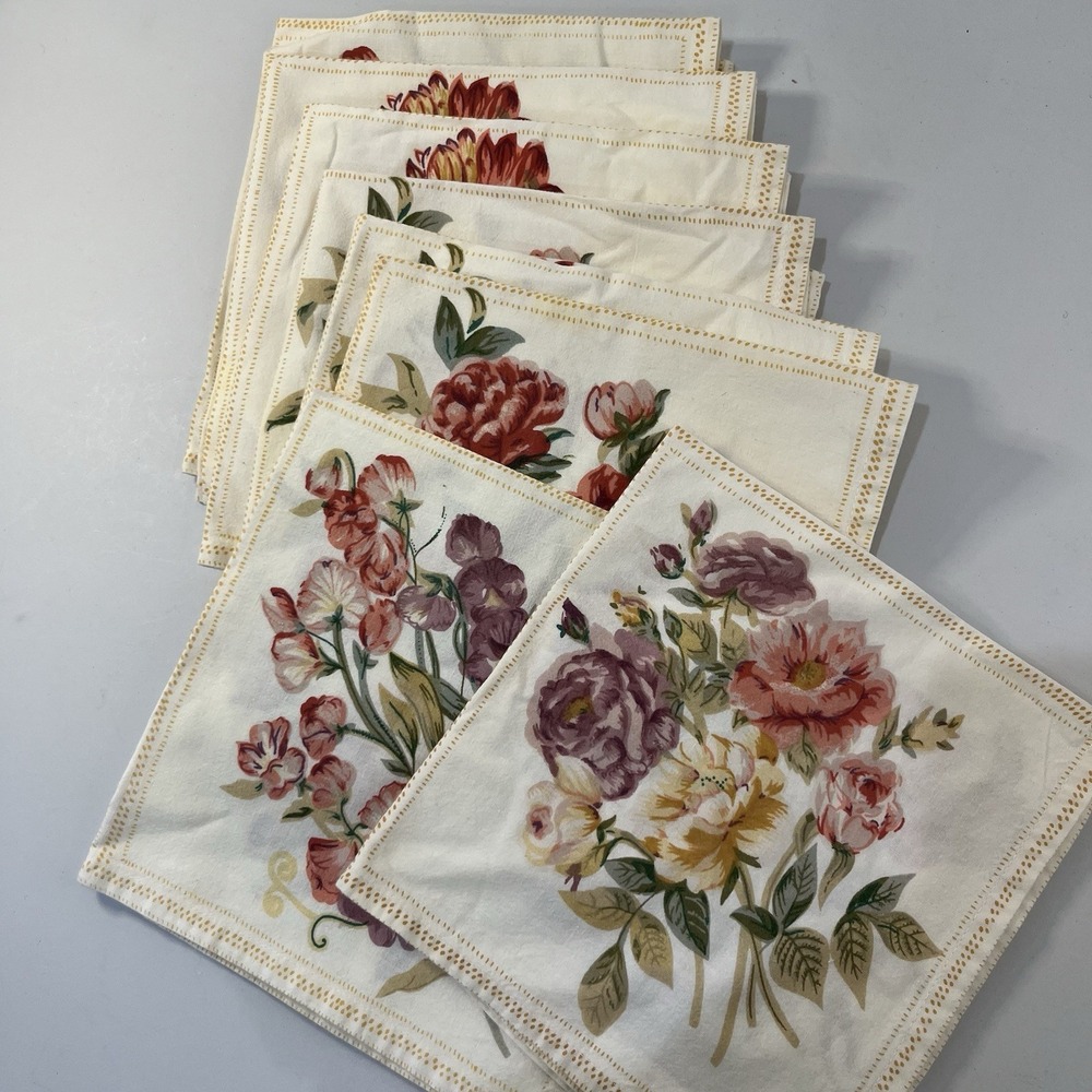 Vintage Floral Napkins Set Of 8 Wildflowers Cotton Cottage Coquette Dainty